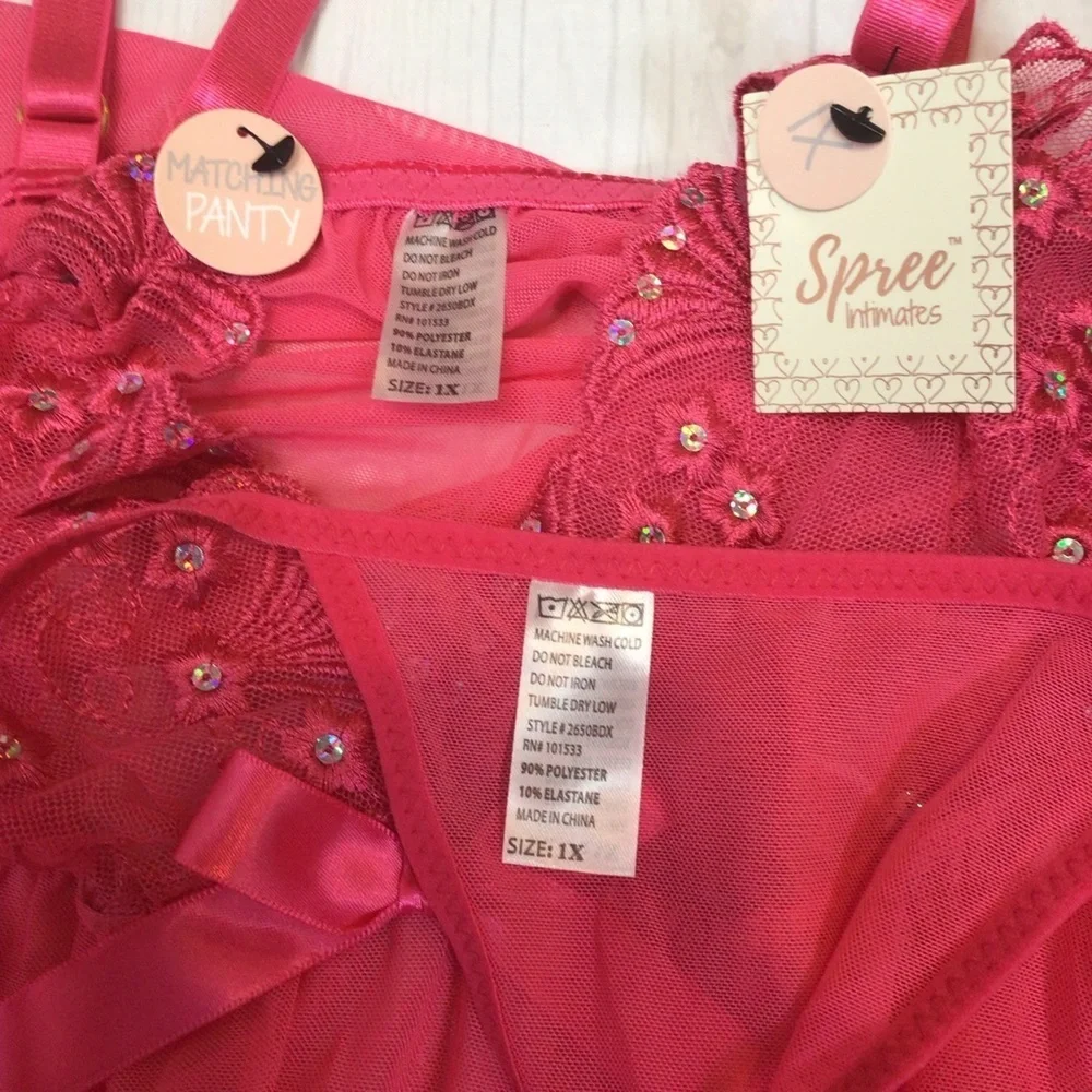 Spree Intimates Hot Pink Babydoll Lingerie Set